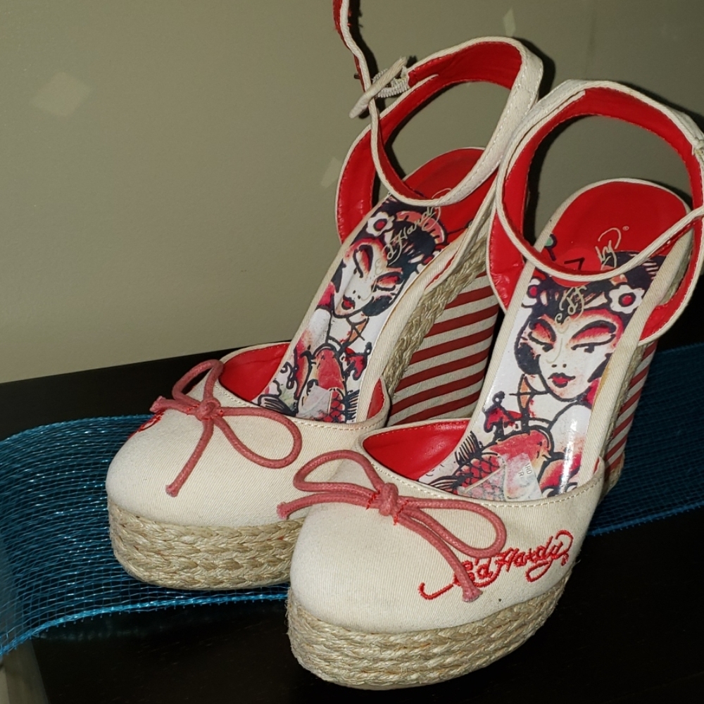 Ed Hardy Espadrilles Wedge Sandals Sz 7